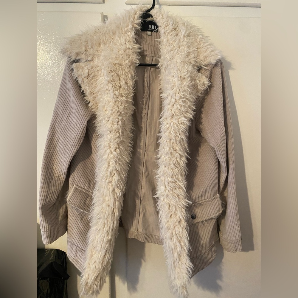 Kut from the Kloth Tan Teddy Jacket with Cream Faux Fur